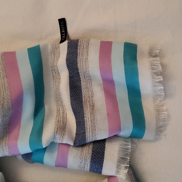 Talbots pink/turquoise/grey striped scarf - Picture 2 of 3
